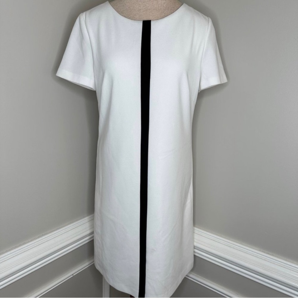 Betsey Johnson White Shift Dress with Vertical Black Stripe